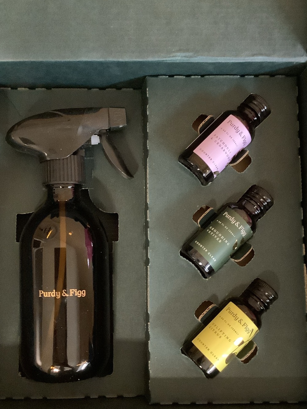 Purdy & Figg Signature Scents Counter Clean Set | Eco-Friendly Glass Bottle New